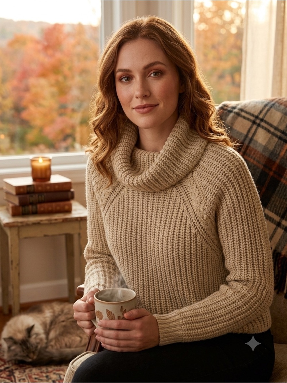 Cotton Emporium Tan Brown Chunky Turtleneck Cowl Neck Sweater Size XS